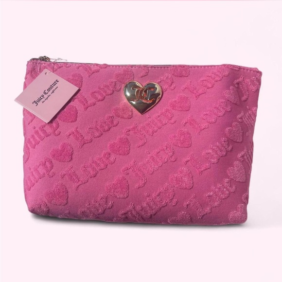 Juicy Couture Pink Heart Embossed Women's Bag with Toiletry Bottle - Picture 1 of 7